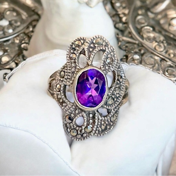 Vintage 💜Purple/Pink Amethyst🩷 Sterling Silver Ring (6.25) - Picture 3 of 10